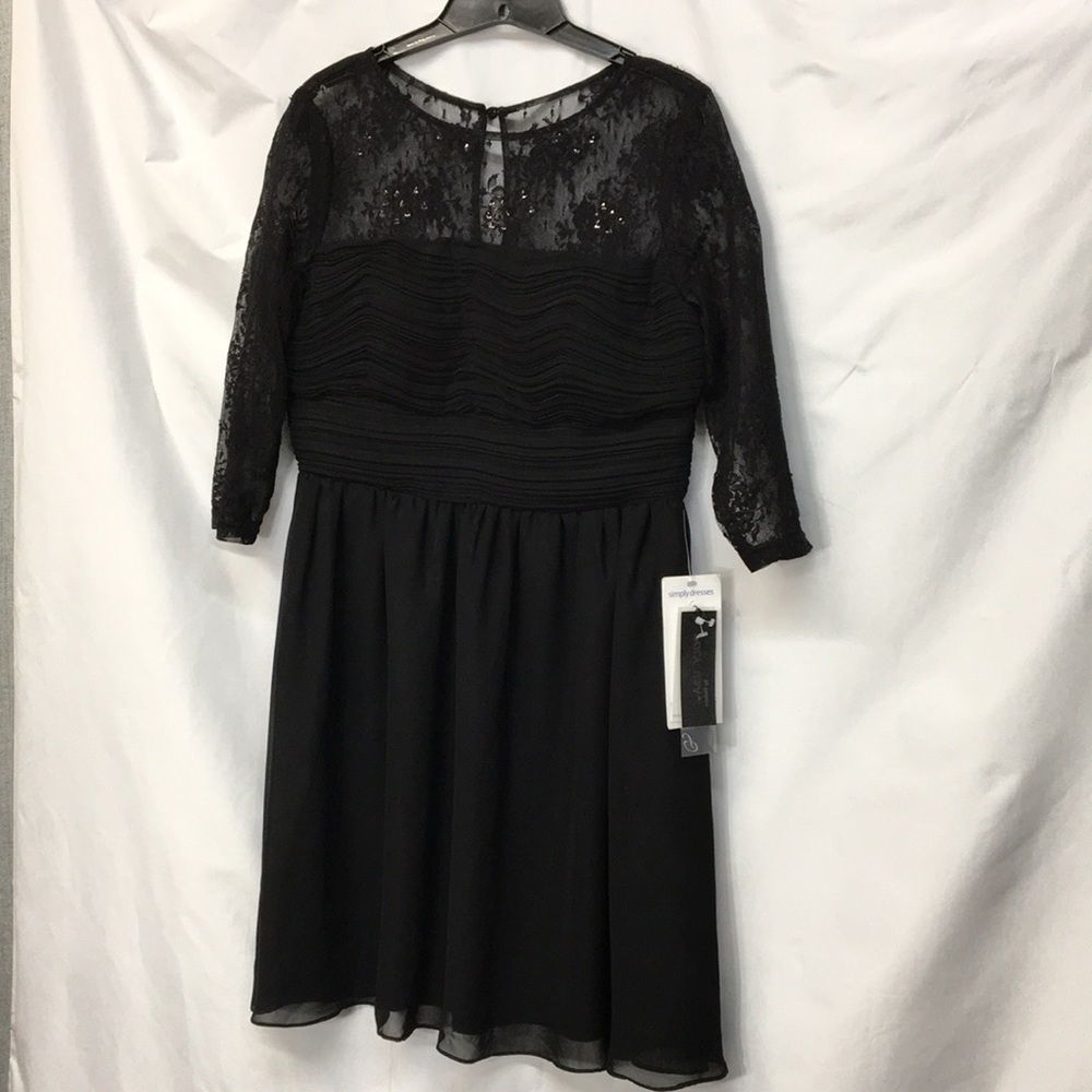 Poly USA Black Party Dress Illusion Neckline 3/4 Sleeve NEW with Tags
